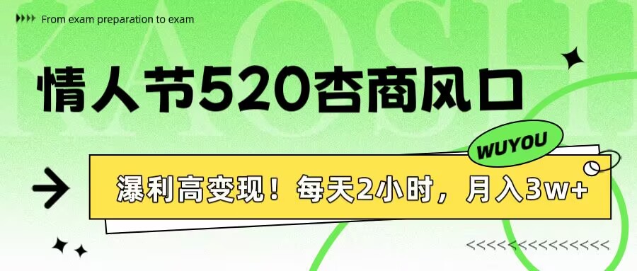 情人节520杏商风口，瀑利高变现！每天2小时，月入3万+！-91搞钱