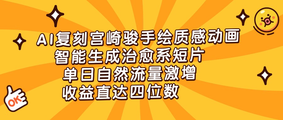 AI复刻宫崎骏手绘质感动画，智能生成治愈系短片，单日自然流量激增，收益直达四位数-91搞钱