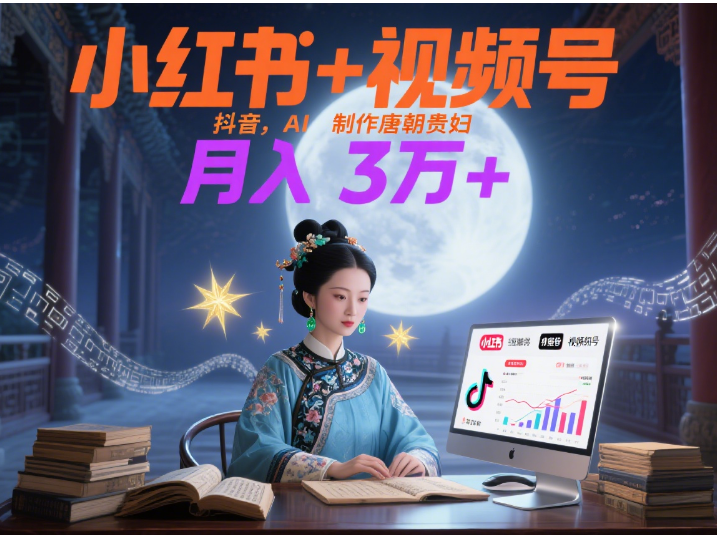 小红书+视频号+抖音，AI轻松制作唐朝贵妇IP，毒鸡汤、励志、减肥瘦身、养生赛道轻松切入，每天30分钟，轻松产出N条，月入3万+ -91搞钱