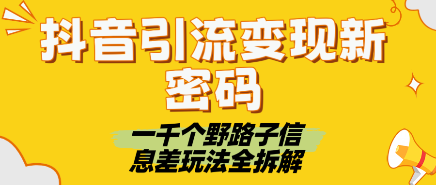 抖音引流变现新密码！一千个野路子信息差玩法全拆解-91搞钱