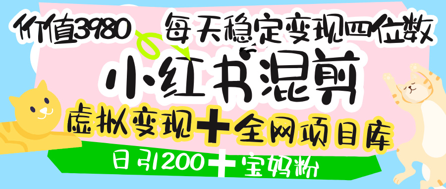 价值3980的小红书混剪， 虚拟变现 ＋全网项目库 ， 日引200+宝妈创业粉，每天稳定四位数变现-91搞钱