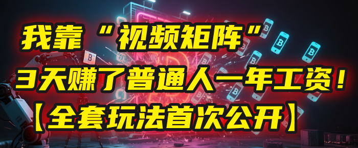 我靠“视频矩阵”，3天赚了普通人一年工资！【全套玩法首次公开】-91搞钱