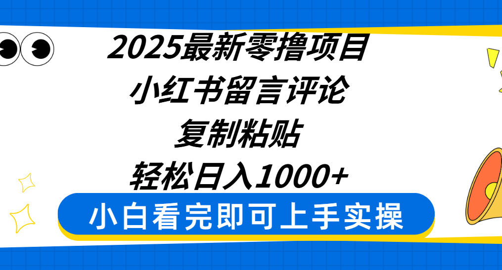 2025最新零撸项目，小红书留言评论，复制粘贴即可赚钱，轻松日入1000+-91搞钱