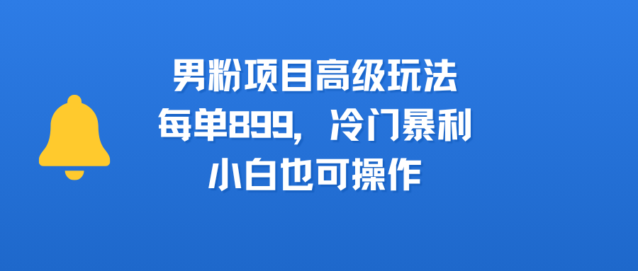 男粉项目高级玩法，每单899，冷门暴利，小白也可操作-91搞钱