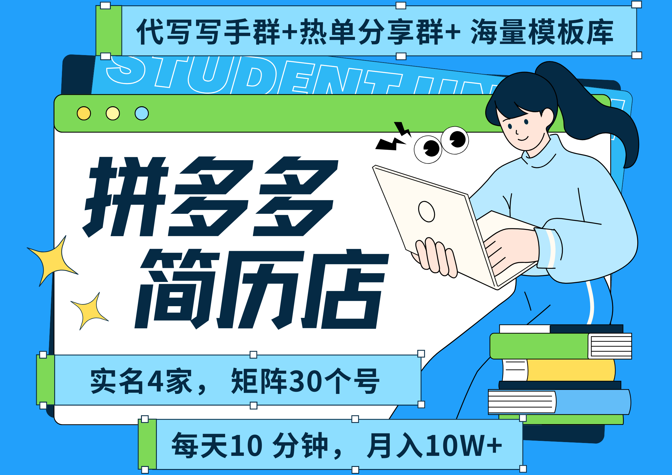 拼多多 虚拟资料 简历 海报代写 全SOP流程 毫无保留分享（含后端资料以及代写渠道）每天十分钟 每人实名四个店  矩阵30个账号  轻轻松松 月入10W-91搞钱