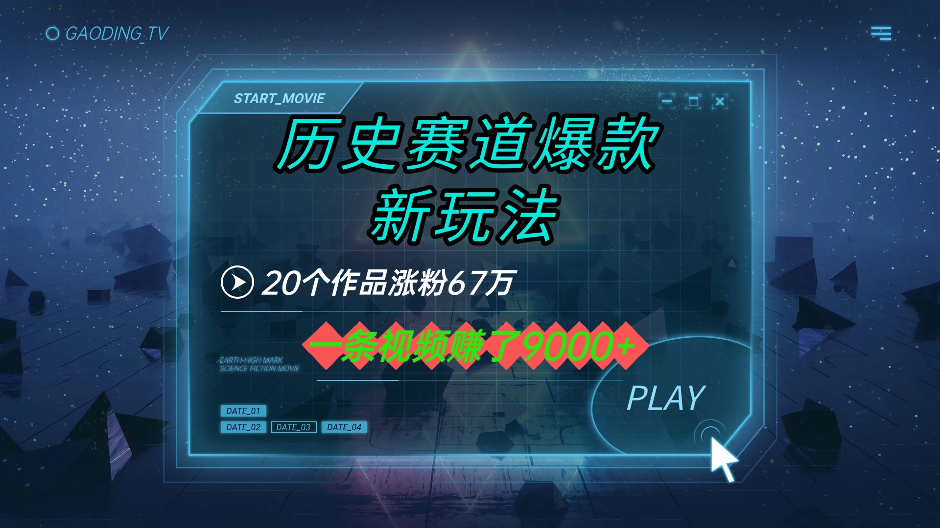 20个作品涨粉67万，一条视频赚了9000+，历史赛道爆款新玩法-91搞钱