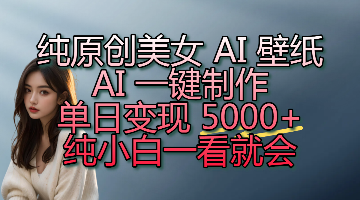 纯原创美女 AI 壁纸玩法，AI 一键制作，单日变现 5000+，纯小白一看就会-91搞钱