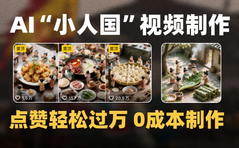 爆款1000W+微缩景观迷你小人国AI视频，0成本制作全流程教学-91搞钱