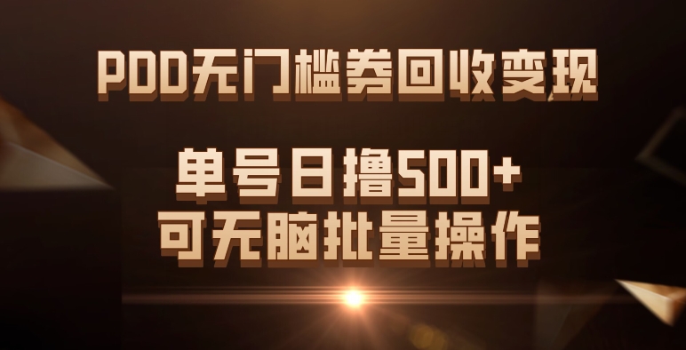 PDD无门槛券回收变现，单号日撸500+，可无脑-91搞钱
