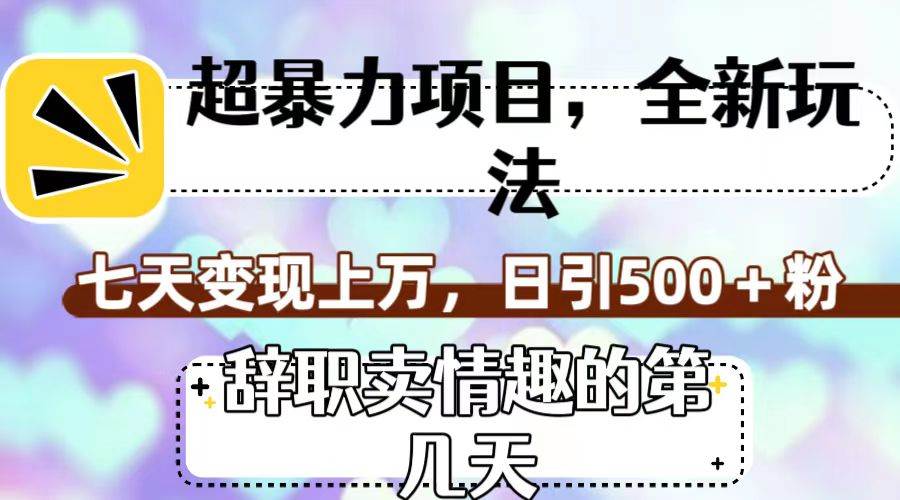 超暴利项目，全新玩法（辞职卖情趣的第几天），七天变现上万，日引500+粉-91搞钱