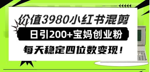 价值3980小红书混剪日引200+宝妈创业粉，每天稳定四位数变现！-91搞钱