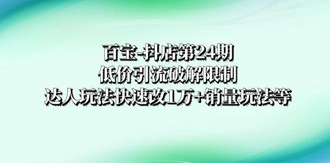 百宝-抖店第24期：低价引流破解限制，达人玩法快速改1万+销量玩法等-91搞钱