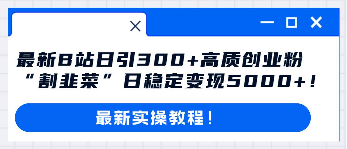 最新B站日引300+高质创业粉教程！“割韭菜”日稳定变现5000+！-91搞钱