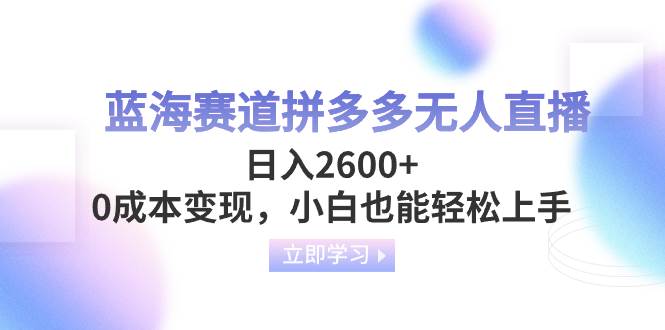 蓝海赛道拼多多无人直播，日入2600+，0成本变现，小白也能轻松上手-91搞钱