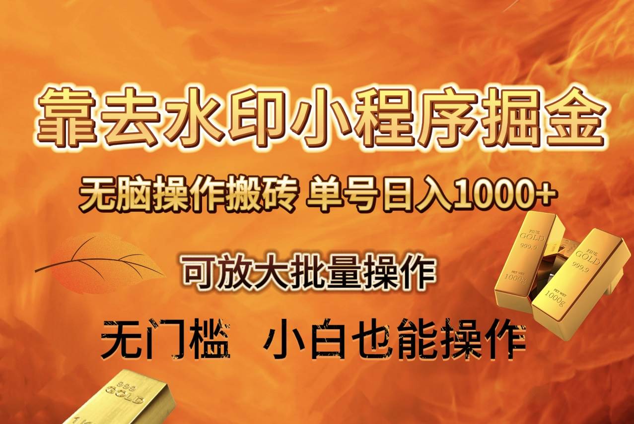 去水印小程序+拼多多 无脑搬砖 ，单号日入1000+ 保姆级教程 可放大批量操作-91搞钱
