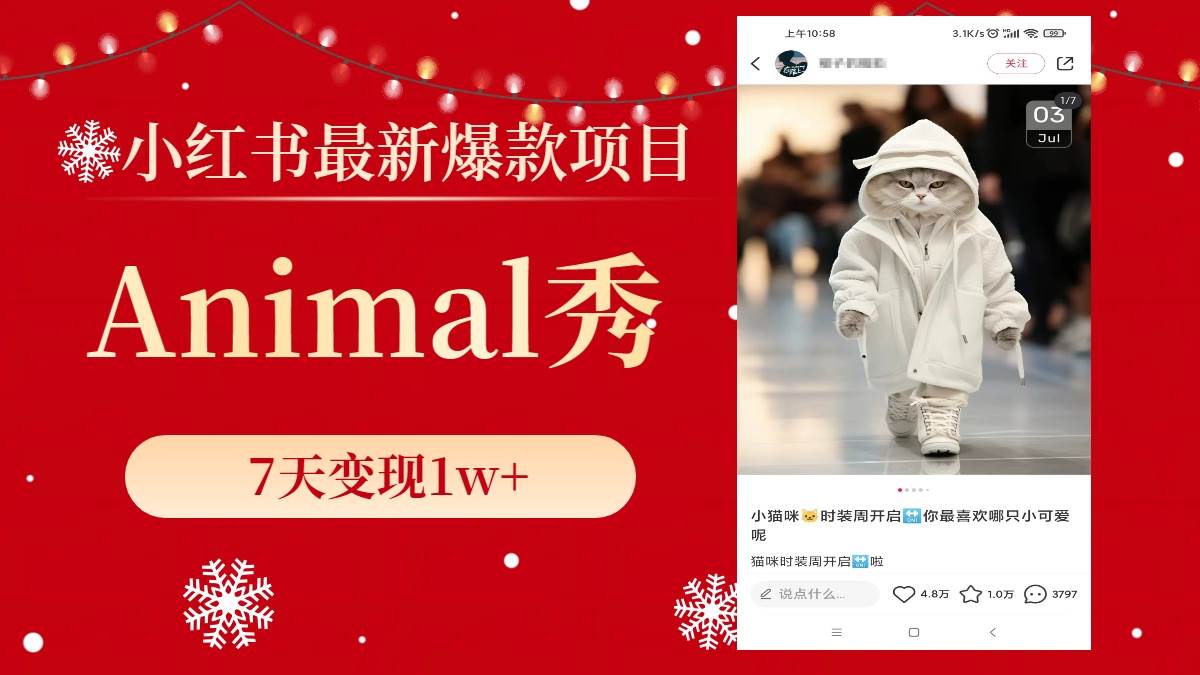 小红书最新爆款项目，Animal秀，7天变现1w+-91搞钱