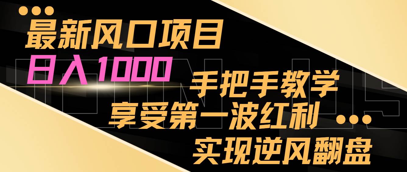 最新风口项目，日入过千，抓住当下风口，享受第一波红利，实现逆风翻盘-91搞钱