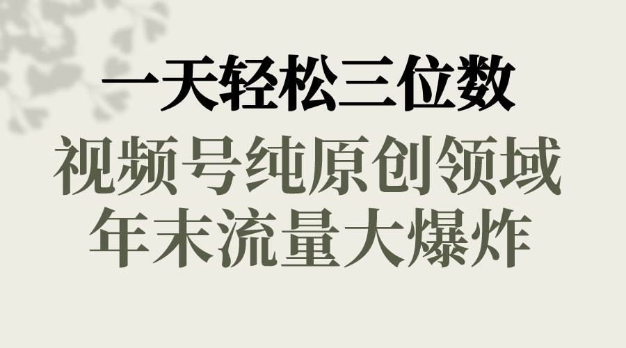 一天轻松三位数，视频号纯原创领域，春节童子送祝福，年末流量大爆炸-91搞钱