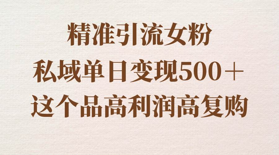 精准引流女粉，私域单日变现500＋，高利润高复购，保姆级实操教程分享-91搞钱