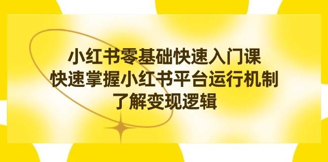 小红书0基础快速入门课，快速掌握小红书平台运行机制，了解变现逻辑-91搞钱