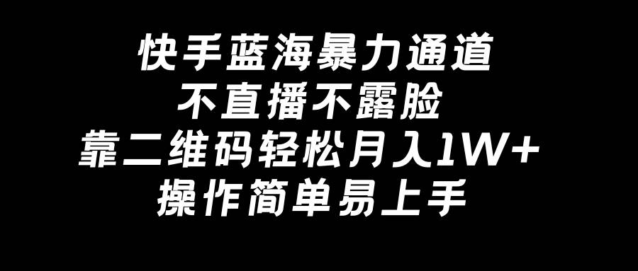 快手蓝海暴力通道，不直播不露脸，靠二维码轻松月入1W+，操作简单易上手-91搞钱