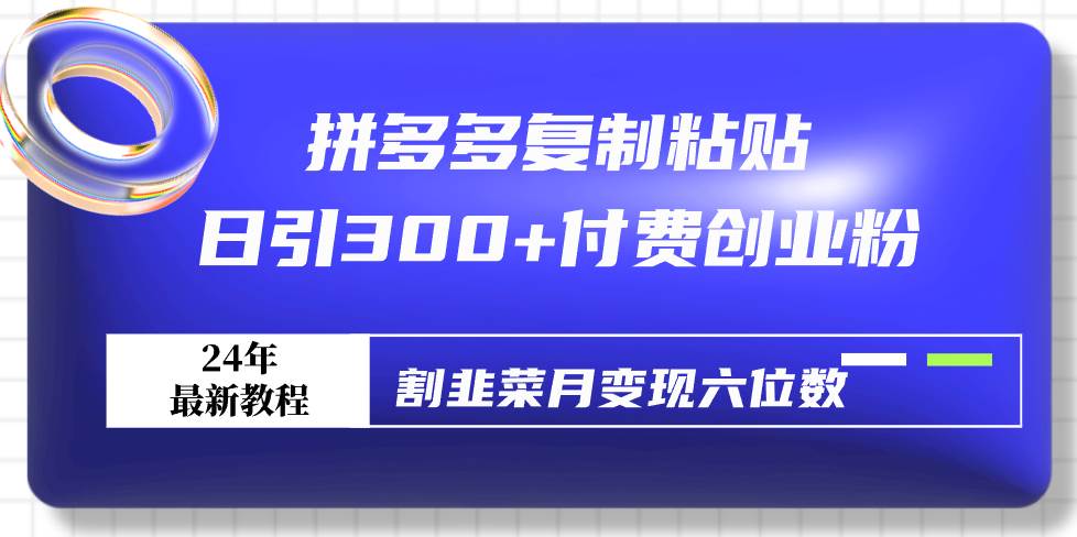 拼多多复制粘贴日引300+付费创业粉，割韭菜月变现六位数最新教程！-91搞钱
