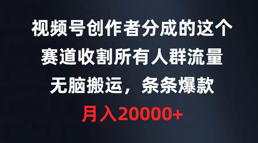 视频号创作者分成的这个赛道，收割所有人群流量，无脑搬运，条条爆款，...-91搞钱