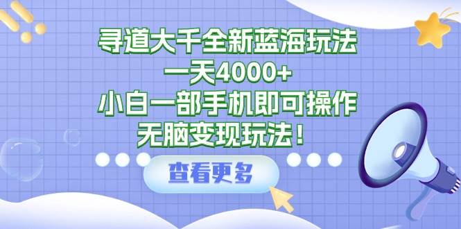 寻道大千全新蓝海玩法，一天4000+，小白一部手机即可操作，无脑变现玩法！-91搞钱