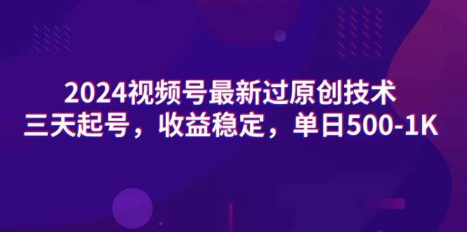 2024视频号最新过原创技术，三天起号，收益稳定，单日500-1K-91搞钱