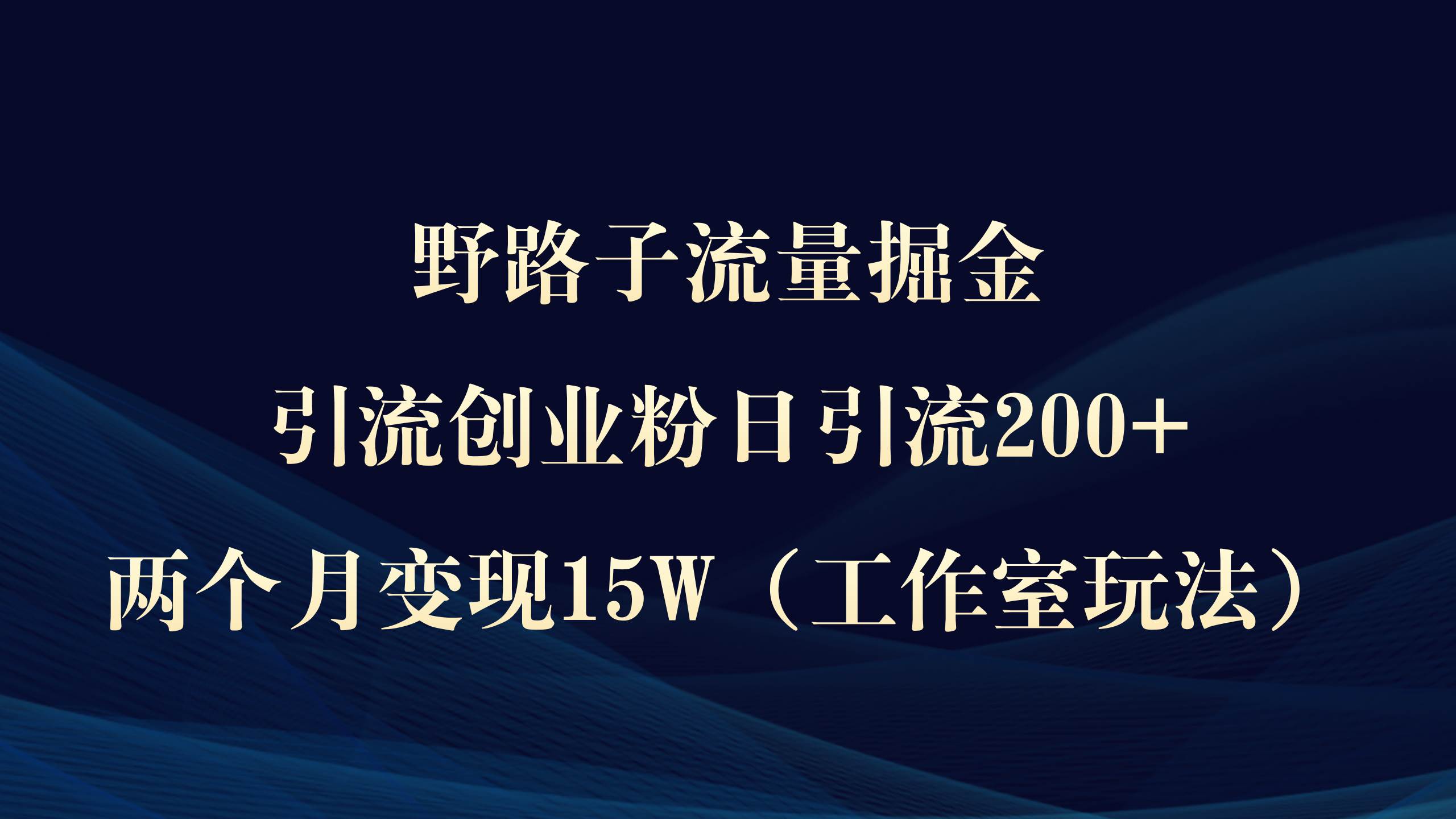 野路子流量掘金，引流创业粉日引流200+，两个月变现15W（工作室玩法））-91搞钱