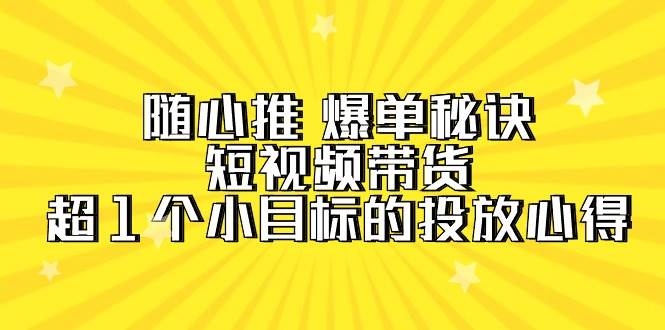 随心推 爆单秘诀，短视频带货-超1个小目标的投放心得（7节视频课）-91搞钱