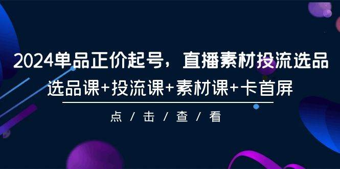 2024单品正价起号，直播素材投流选品，选品课+投流课+素材课+卡首屏-101节-91搞钱