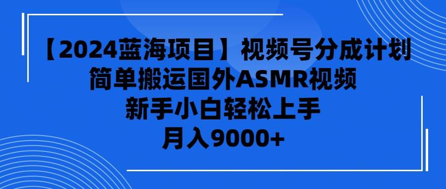 【2024蓝海项目】视频号分成计划，无脑搬运国外ASMR视频，新手小白轻松...-91搞钱