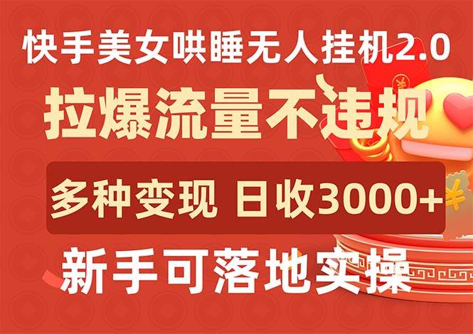 快手美女哄睡无人工具2.0，拉爆流量不违规，多种变现途径，日收3000+，...-91搞钱