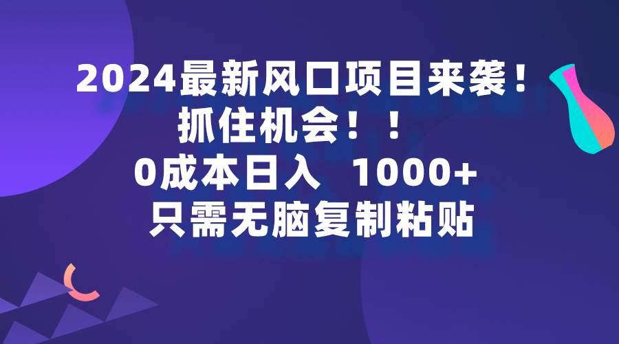 2024最新风口项目来袭，抓住机会，0成本一部手机日入1000+，只需无脑复...-91搞钱