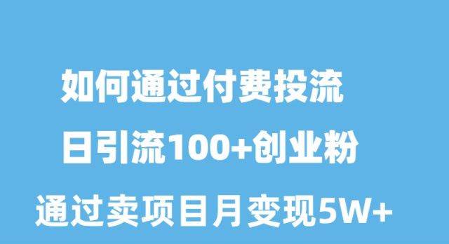 如何通过付费投流日引流100+创业粉月变现5W+-91搞钱