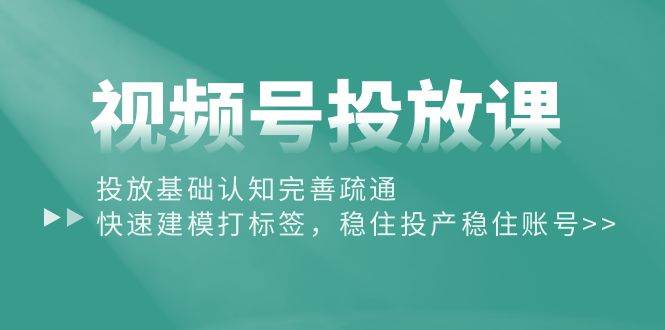 视频号投放课：投放基础认知完善疏通，快速建模打标签，稳住投产稳住账号-91搞钱