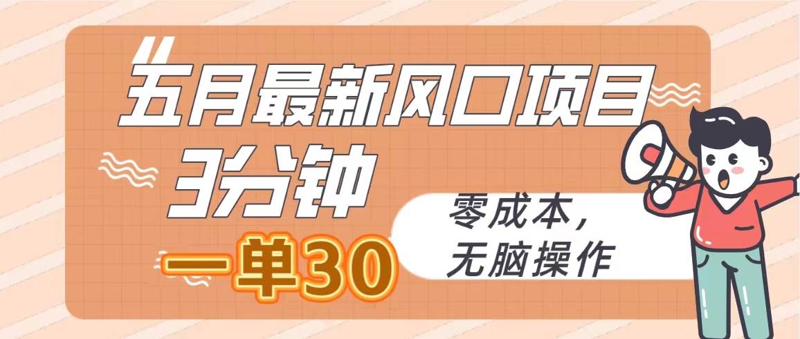 五月最新风口项目，3分钟一单30，零成本，无脑操作-91搞钱