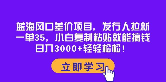 蓝海风口差价项目，发行人拉新，一单35，小白复制粘贴就能搞钱！日入3000+轻轻松松-91搞钱