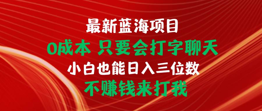 最新蓝海项目 0成本 只要会打字聊天 小白也能日入三位数 不赚钱来打我-91搞钱