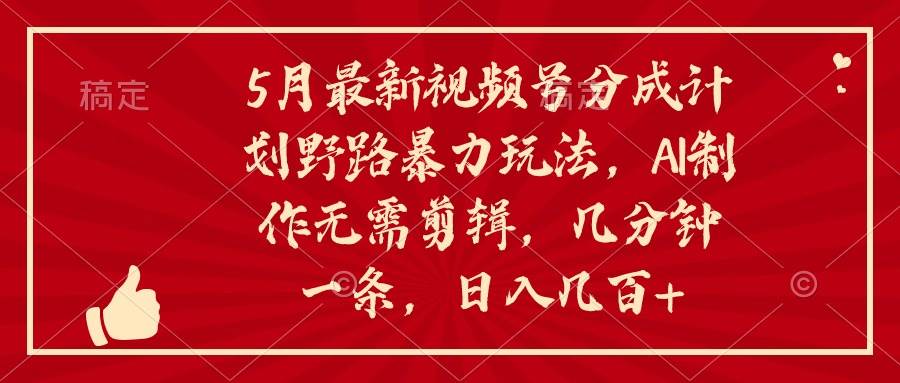 5月最新视频号分成计划野路暴力玩法，ai制作，无需剪辑。几分钟一条，...-91搞钱