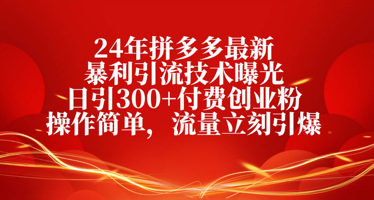 24年拼多多最新暴利引流技术曝光，日引300+付费创业粉，操作简单，流量...-91搞钱
