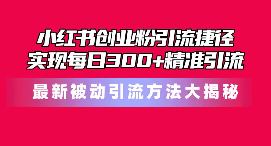 小红书创业粉引流捷径！最新被动引流方法大揭秘，实现每日300+精准引流-91搞钱
