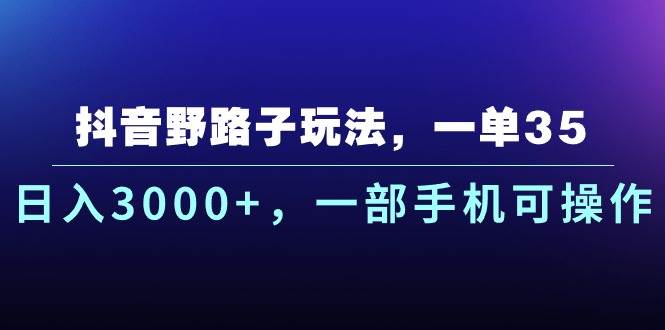 抖音野路子玩法，一单35.日入3000+，一部手机可操作-91搞钱