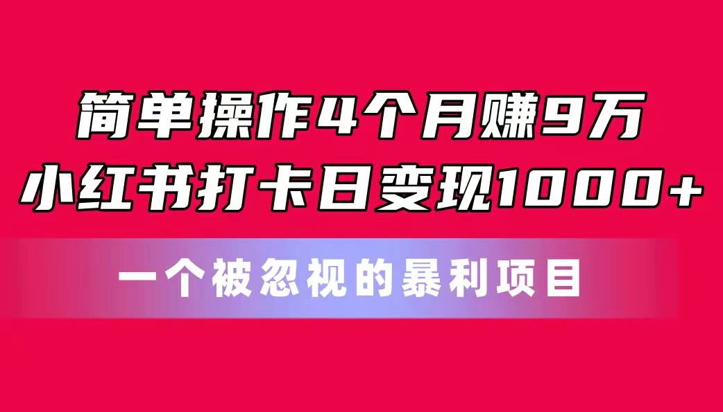 简单操作4个月赚9万！小红书打卡日变现1000+！一个被忽视的暴力项目-91搞钱