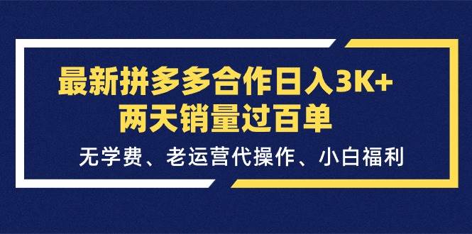 最新拼多多合作日入3K+两天销量过百单，无学费、老运营代操作、小白福利-91搞钱