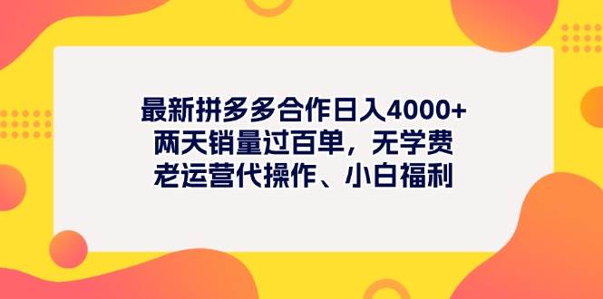最新拼多多项目日入4000+两天销量过百单，无学费、老运营代操作、小白福利-91搞钱