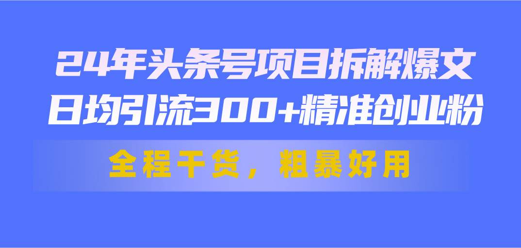 24年头条号项目拆解爆文，日均引流300+精准创业粉，全程干货，粗暴好用-91搞钱