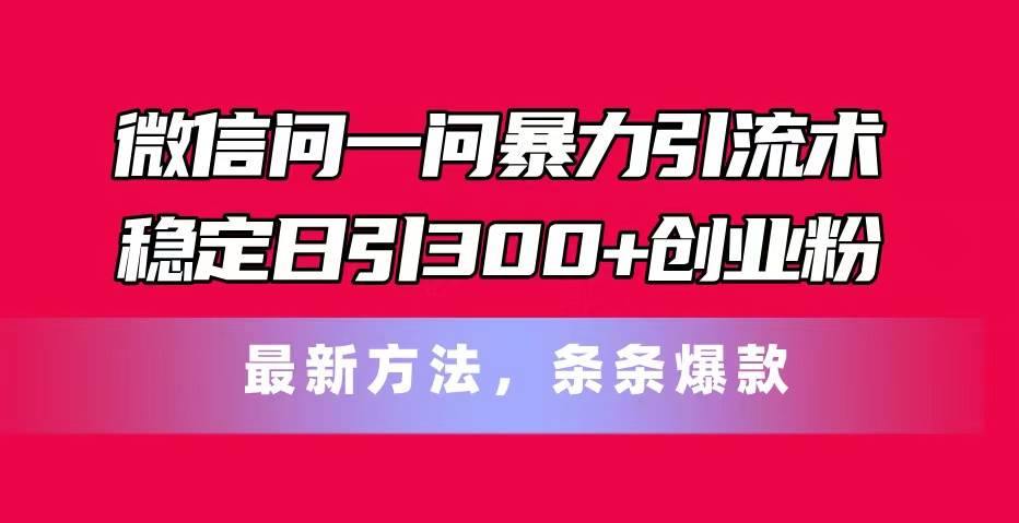 微信问一问暴力引流术，稳定日引300+创业粉，最新方法，条条爆款-91搞钱