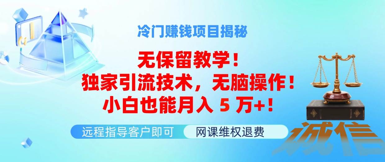 图片[1]-冷门赚钱项目无保留教学！独家引流技术，无脑操作！小白也能月入5万+！-91搞钱